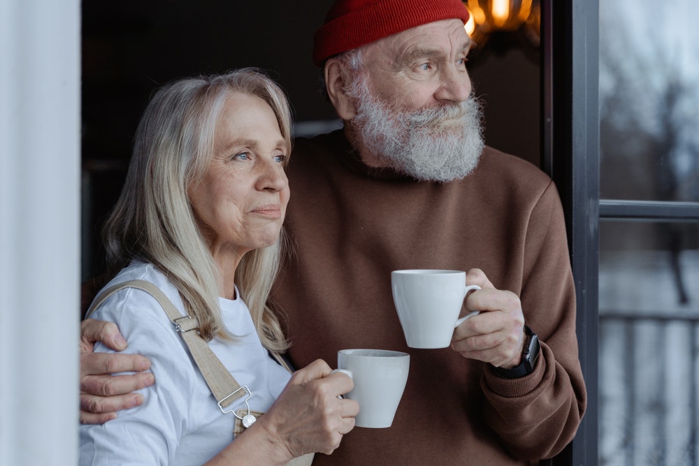 Senior couple drinking coffee